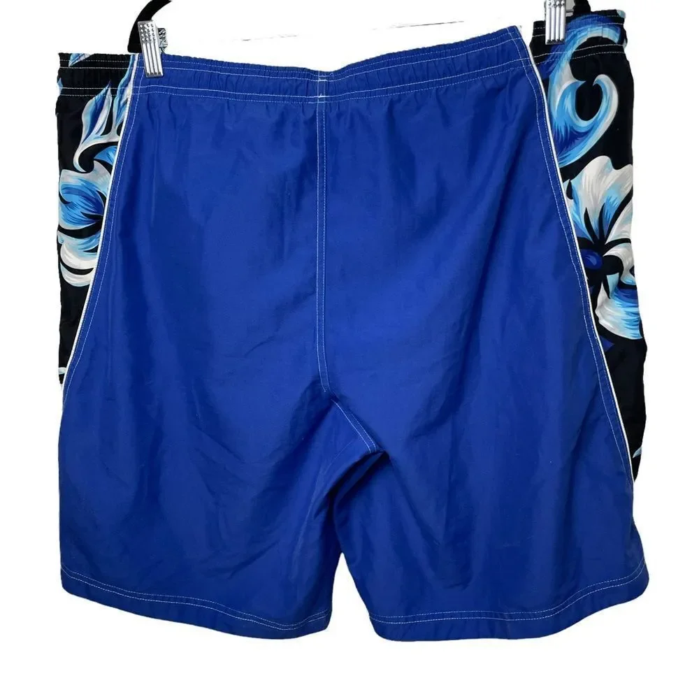 Speedo Solid Royal Blue and White Hawaiian Floral Swim Trucks drawstring size L